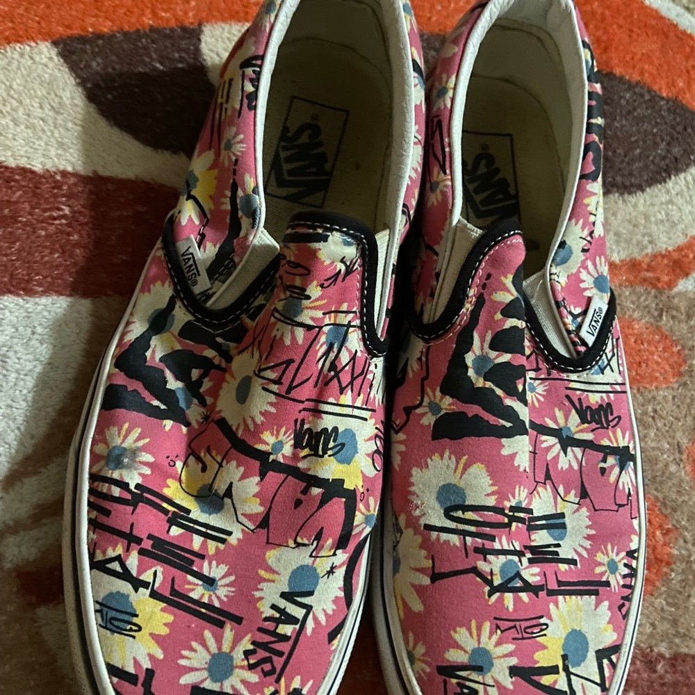 Vans Pink Floral Graffiti Slip-Ons